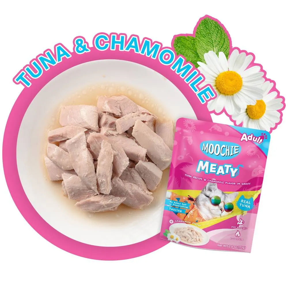 24% OFF: Moochie Meaty Tuna Recipe & Chamomile Flavor In Gravy Adult Pouch Cat Food 70g x 12