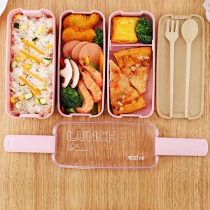 900ml Healthy 3 Layer Lunch Box Wheat Straw Dinnerware Food Storage Container