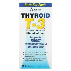 Absolute Nutrition Thyroid T-3 Dietary Supplement, 180 capsules