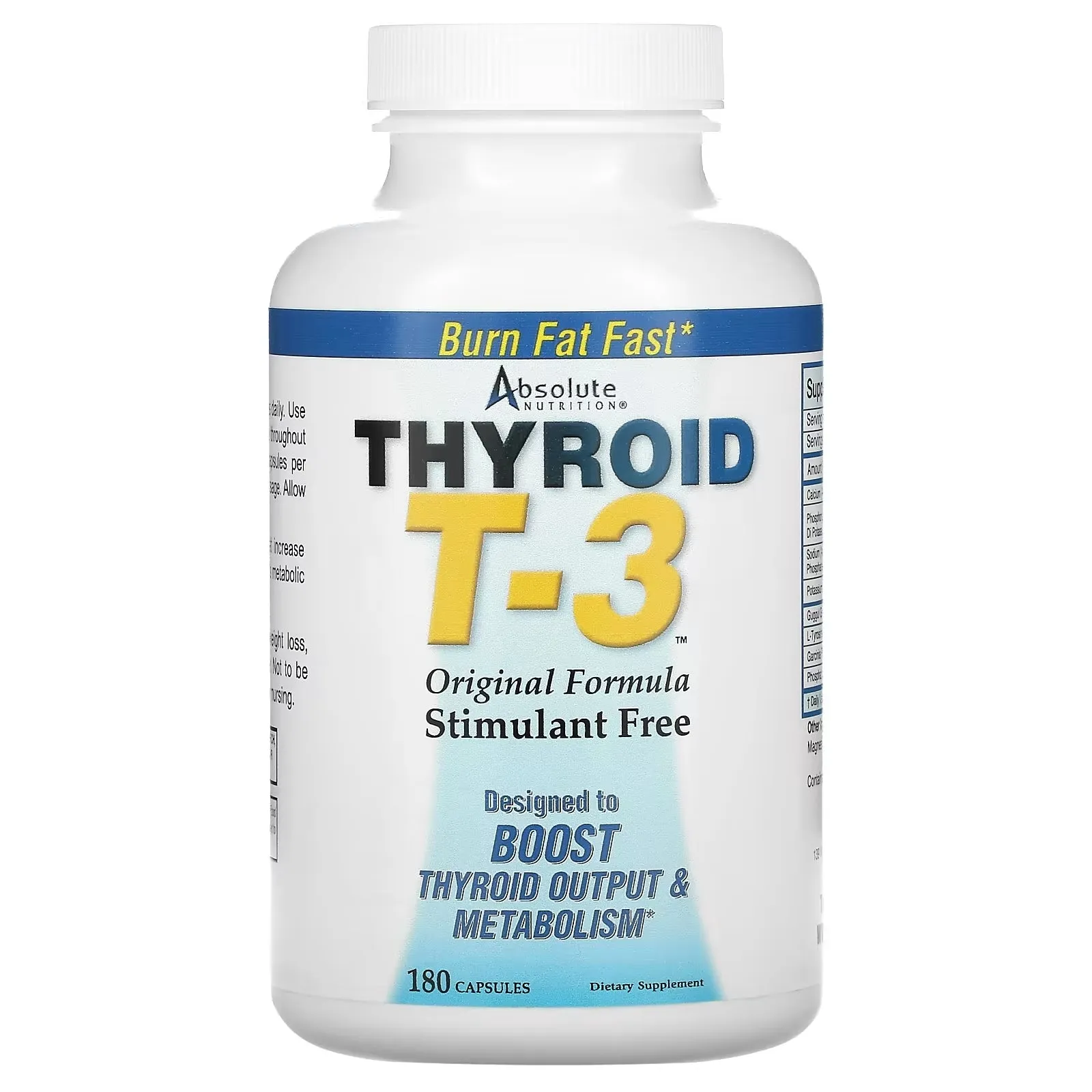 Absolute Nutrition Thyroid T-3 Dietary Supplement, 180 capsules