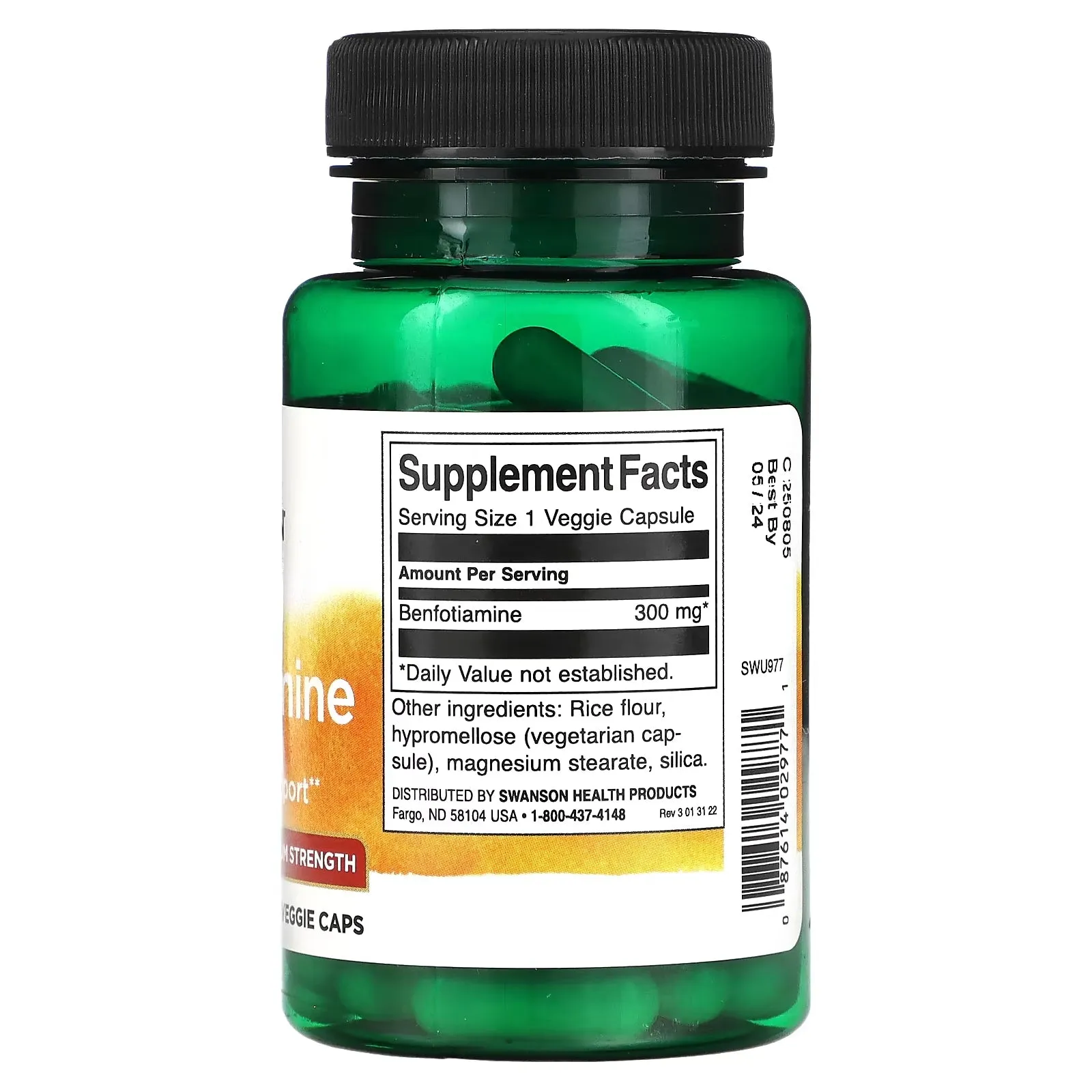 Benfotiamine Swanson, 300 mg, 60 vegetable capsules