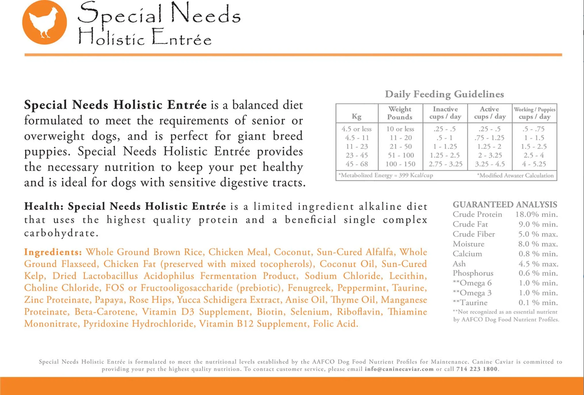 Canine Caviar Special Needs Chicken & Brown Rice Dog Food