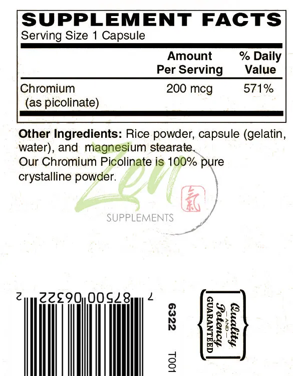 Chromium Picolinate 200mcg - 180 Caps