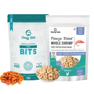 Combo Of Freeze Dried Shrimp   Fish Bits Treats for Cats and Kittens