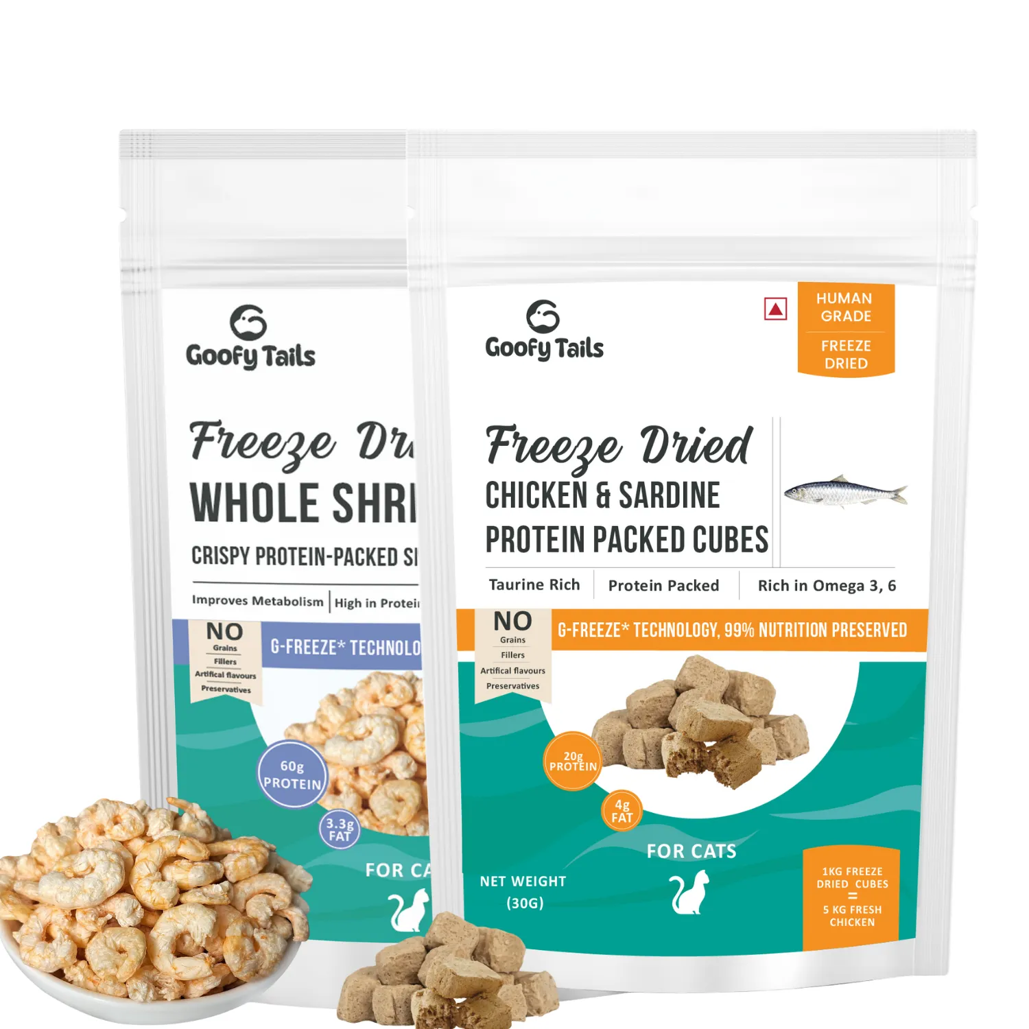 Freeze Dried Shrimp   Chicken & Sardine   Tuna Chunks  Treat Combo for Cats and Kittens