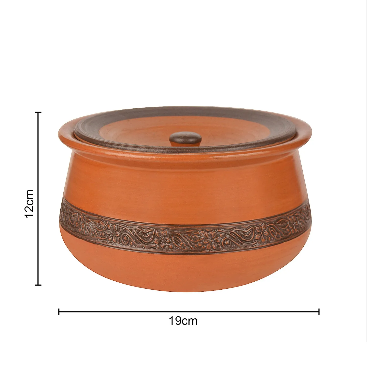 Handcrafted Ornately Designed Earthenware Handi with Lid (Brown, 2 Litre)