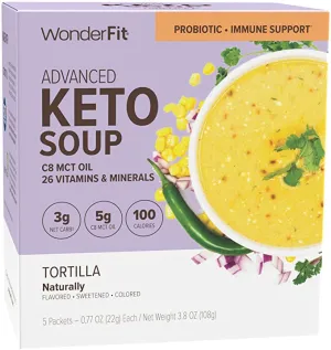 ITEM# 0060   Keto Soup   C8 MCT Oil, Tortilla, 3g Net Carbs, 100 Calories, Probiotic & Immune Support (5ct)