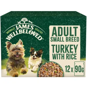 James Wellbeloved Adult SMALL BREED Dog Pouch Turkey with Rice 12 x 90g