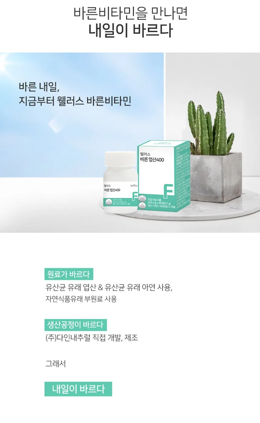 Made in Korea wellers Correct folic acid (Folate Zinc Vitamin B12) 450mg x 120tablets (120 days supply)