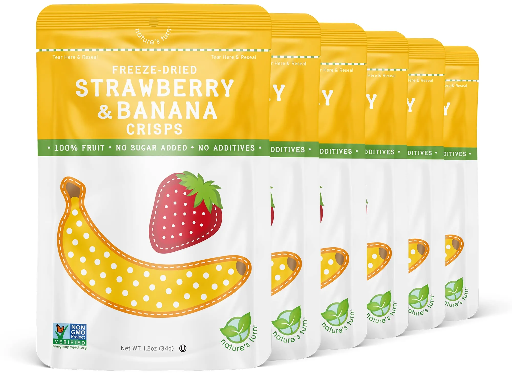 Nature’s Turn Freeze-Dried Fruit Snacks, Strawberry Banana Crisps - Pack of 6 (1.2 oz Each)