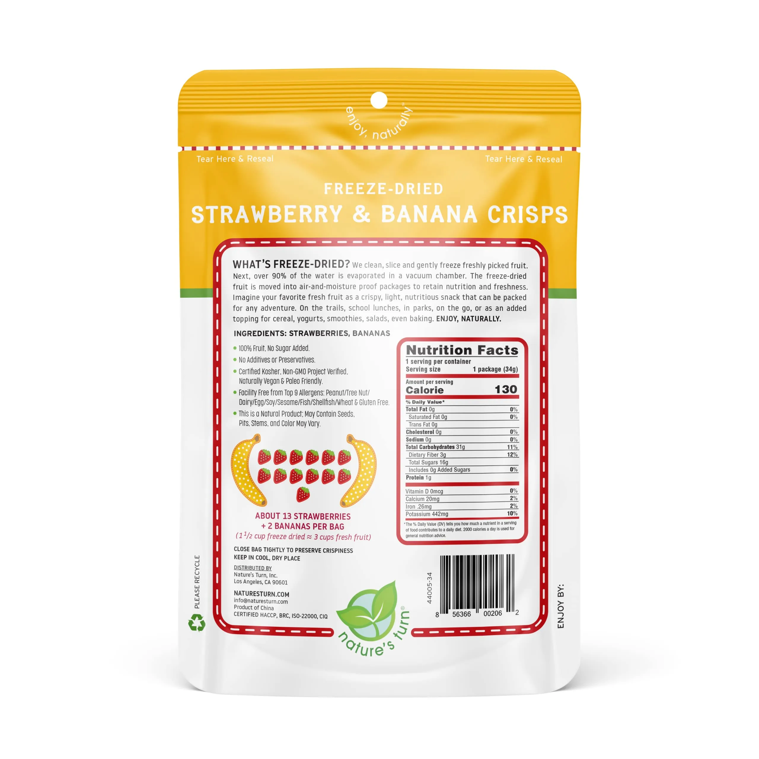 Nature’s Turn Freeze-Dried Fruit Snacks, Strawberry Banana Crisps - Pack of 6 (1.2 oz Each)