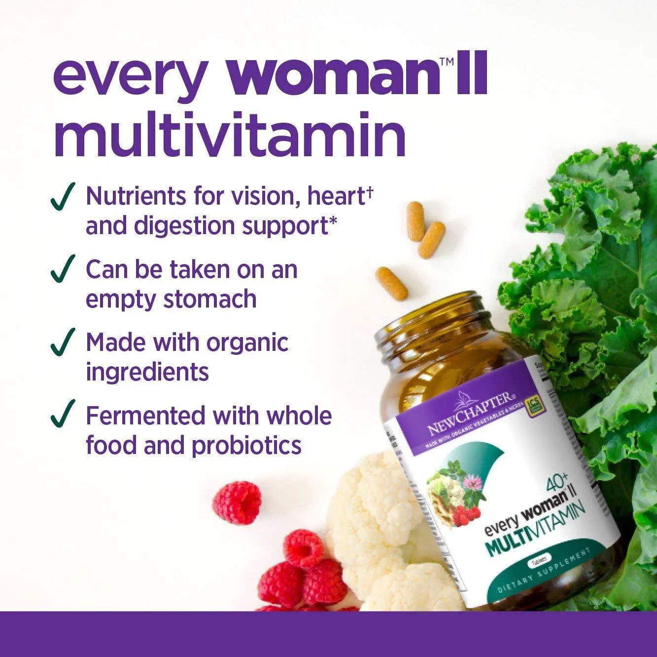 New Chapter Every Woman II 40 , Women's Multivitamin Fermented with Probiotics   B Vitamins   Vitamin D3   Organic Non-GMO Ingredients - 96 Tablets