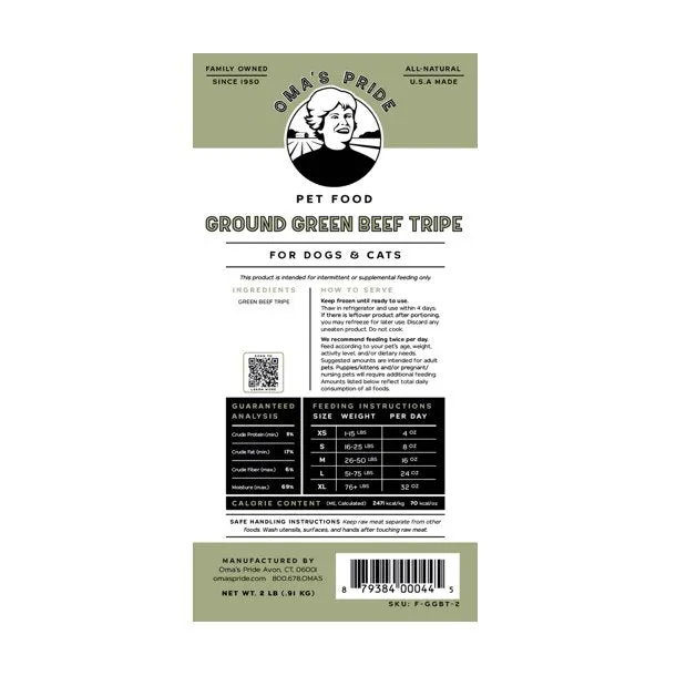 Oma's Pride Ground Green Beef Tripe 2lb