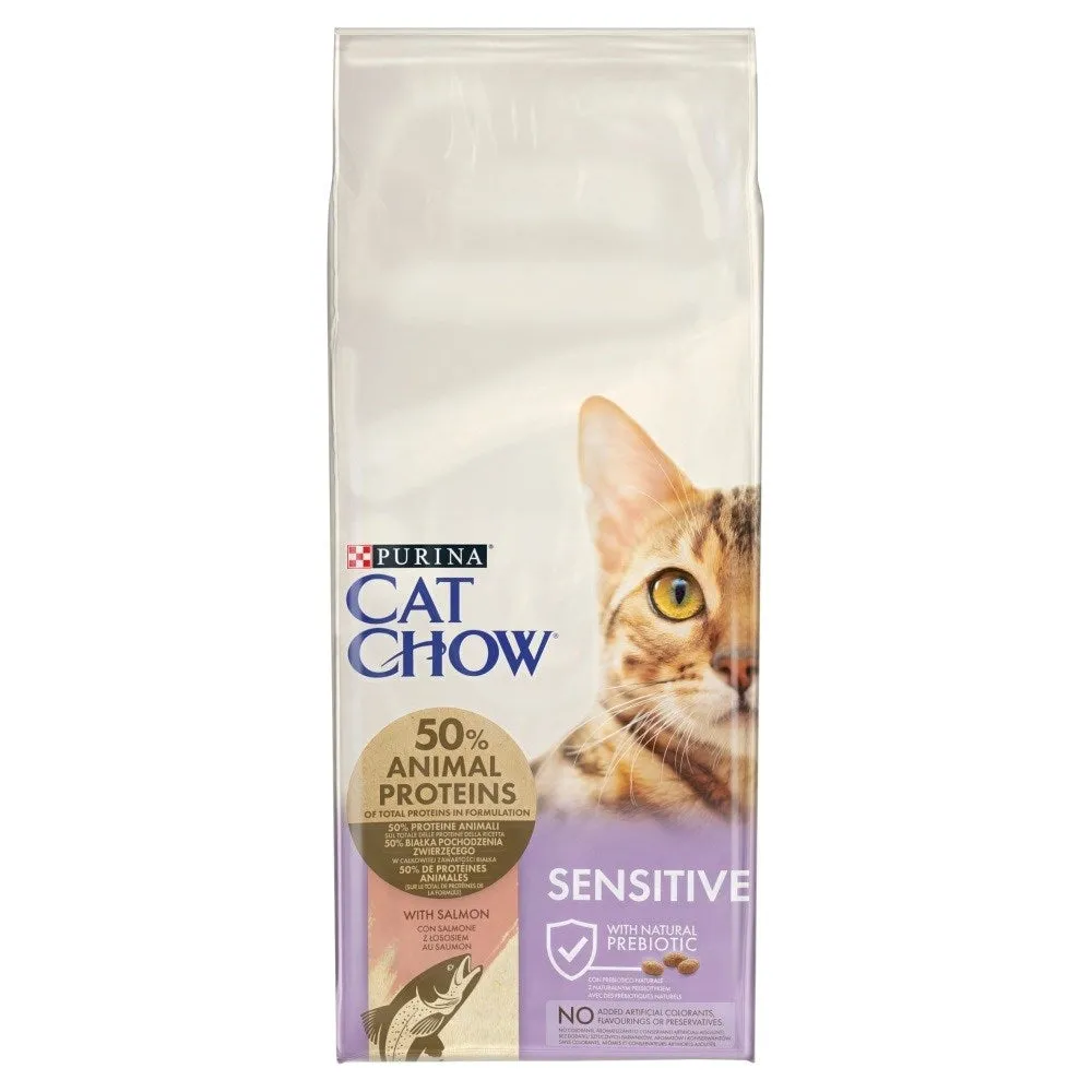 Purina Cat Chow Adult Sensitive Salmon - Dry Food For Cats- 15Kg