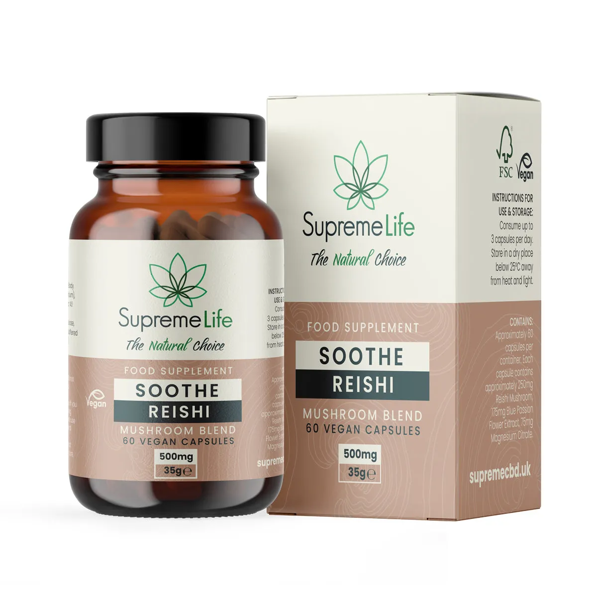 Reishi Mushroom Vegan Capsules - Soothe (500mg)