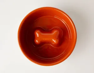 Slow Feeder Dog Bowl Orange - Anti Slip Stainless Steel