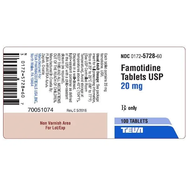 Teva Famotidine 20 mg Acid Reducer Tablets, 100 count