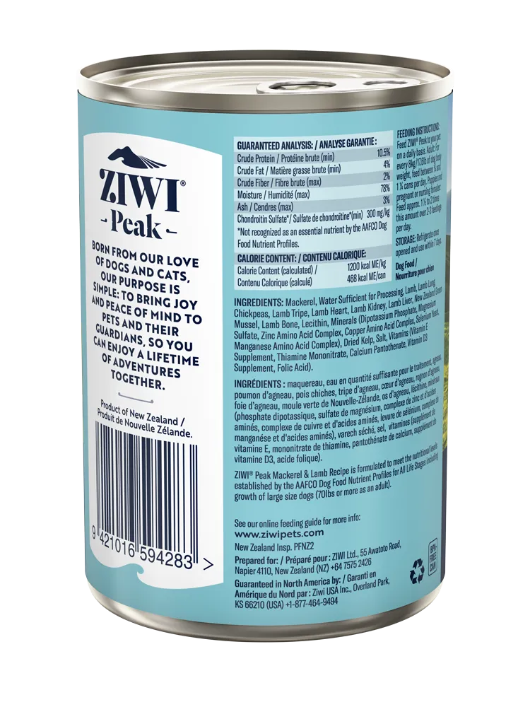 Ziwi Peak Dog Can Food Mackerel & Lamb